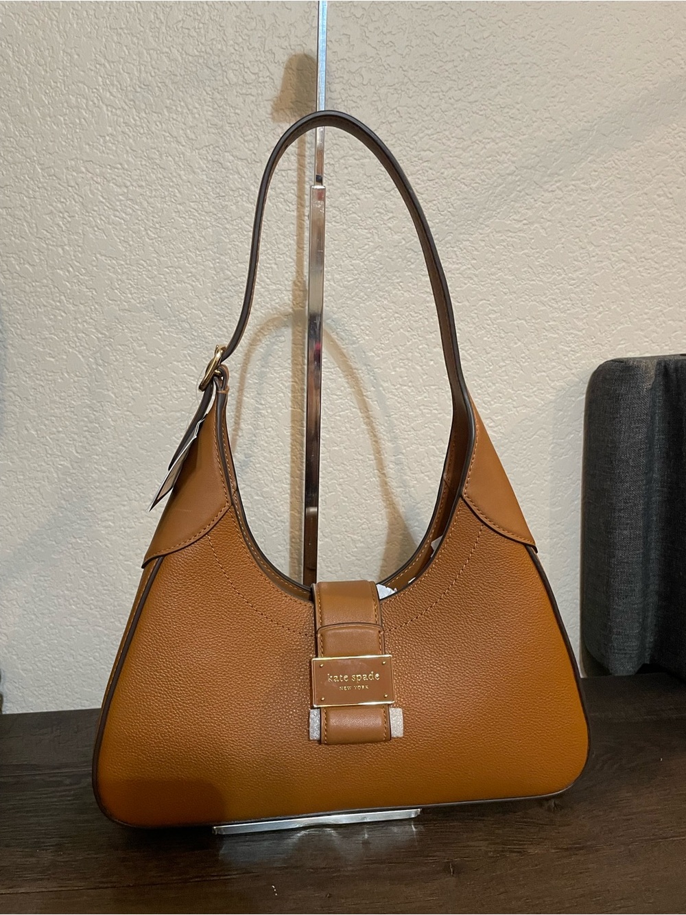 kate spade Cedar Tan Leather Shoulder Bag with Gold Plaque